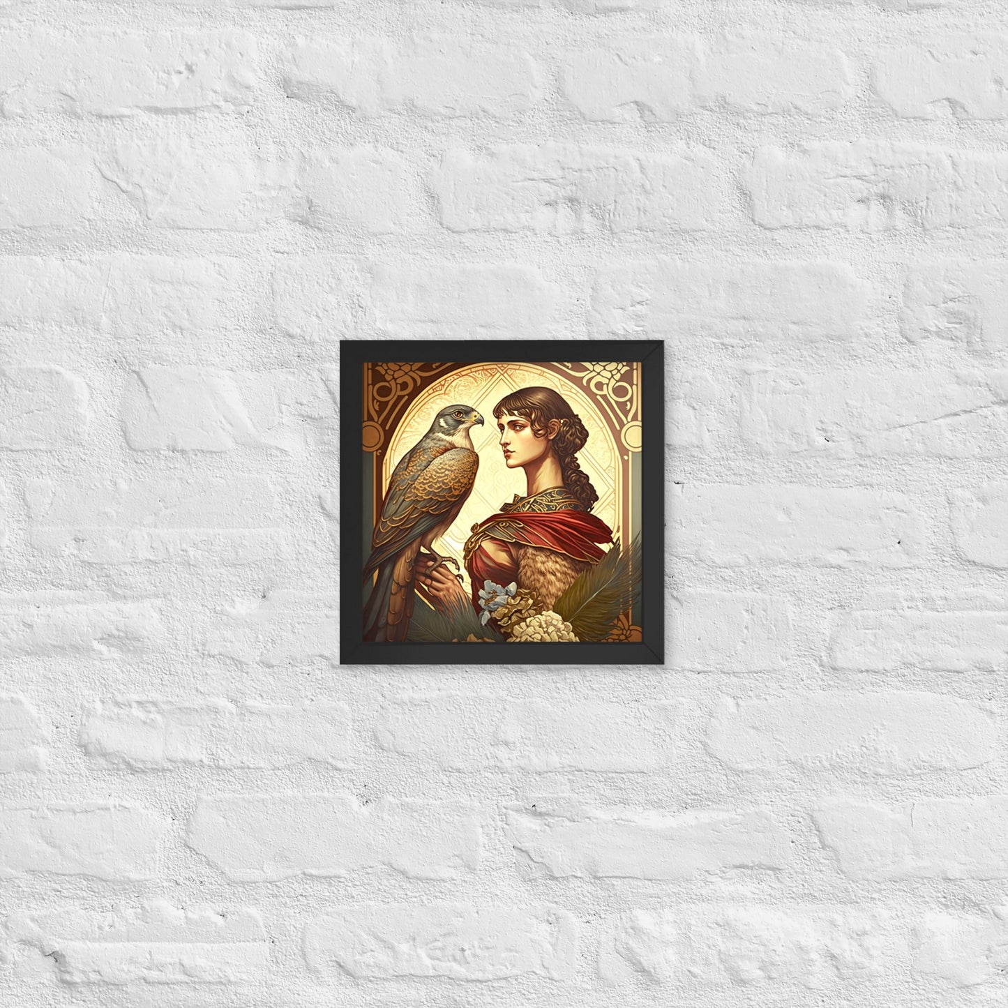 Peregrine Falcon Mucha-Style Print II Framed Poster