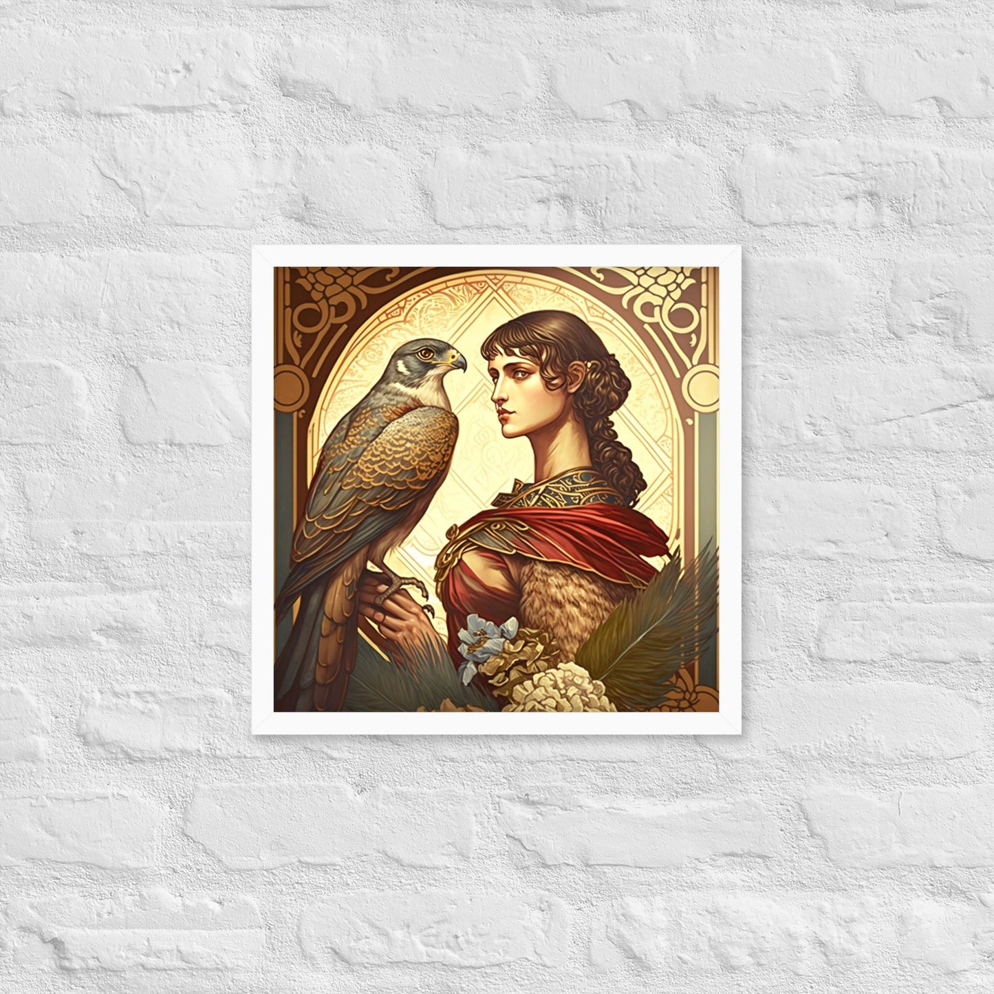 Peregrine Falcon Mucha-Style Print II Framed Poster