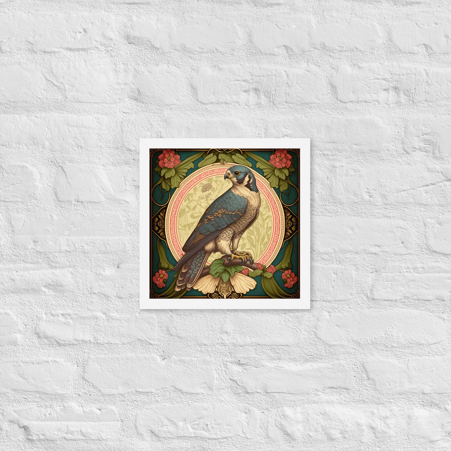 Peregrine Falcon Mucha-Style Print III Framed Poster
