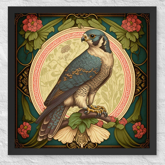 Peregrine Falcon Mucha-Style Print III Framed Poster