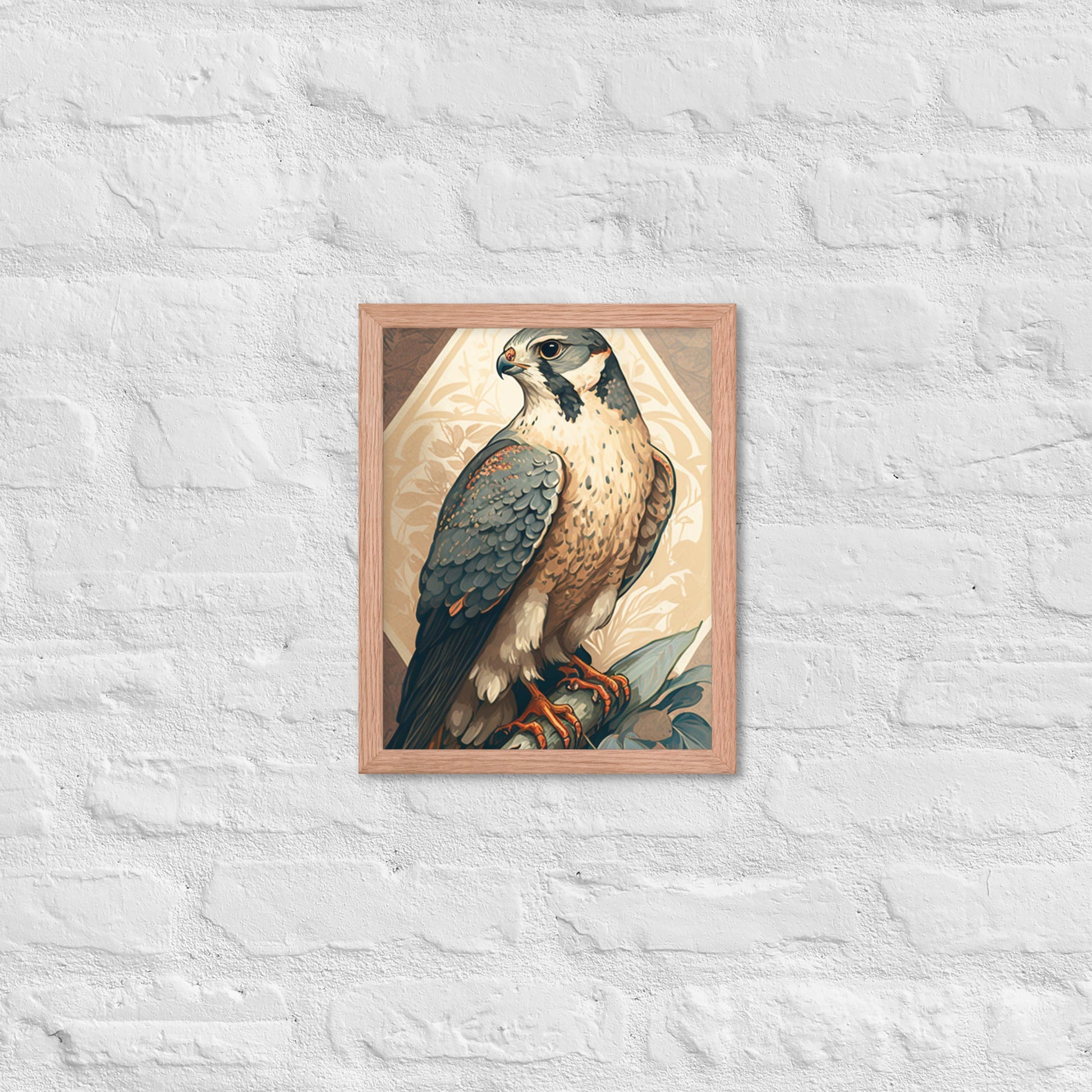 Peregrine Falcon Mucha-Style Print VI Framed Poster