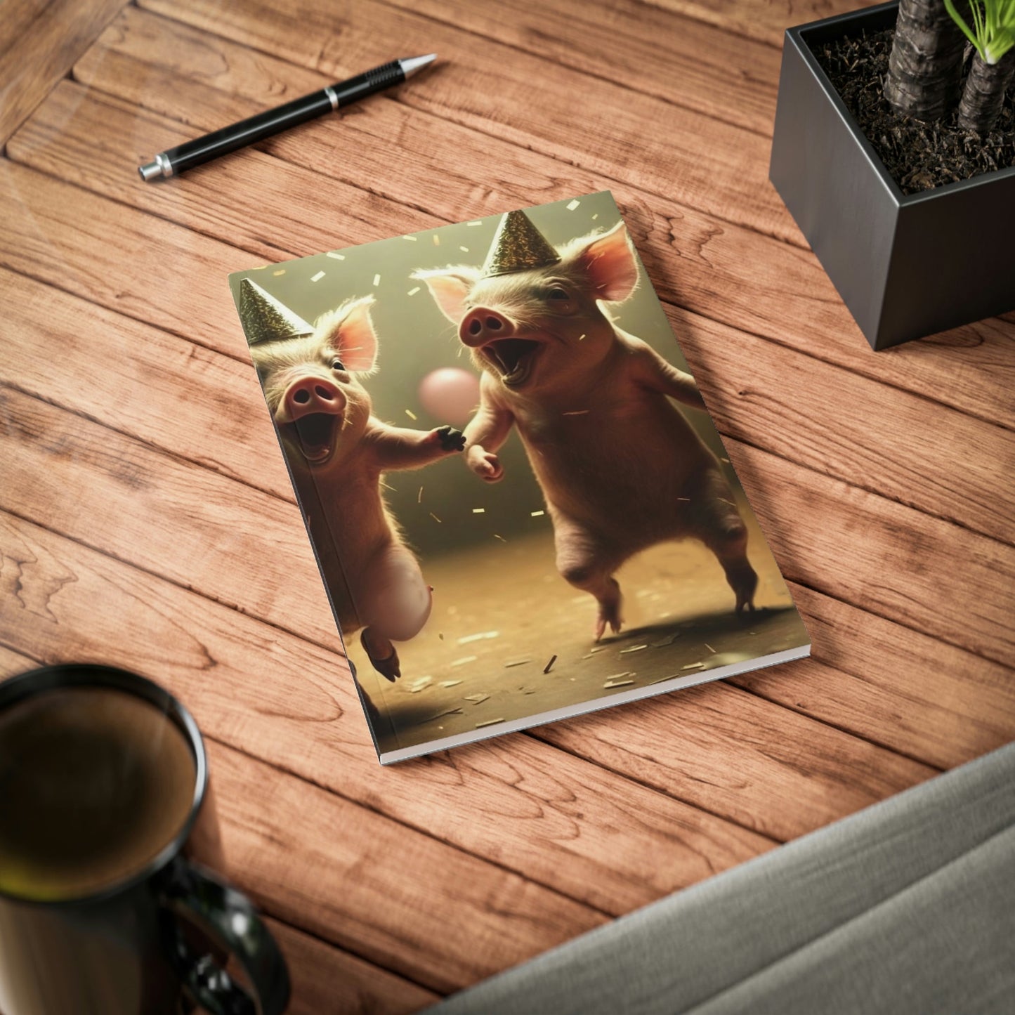 Pig Party Softcover Notebook, A5