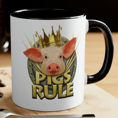 Pigs Rule Accent Coffee Mug, 11oz in 5 colors