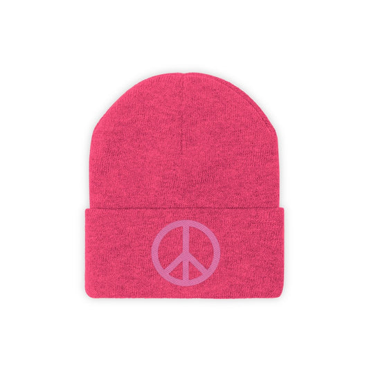 Pink Peace Sign Knit Beanie