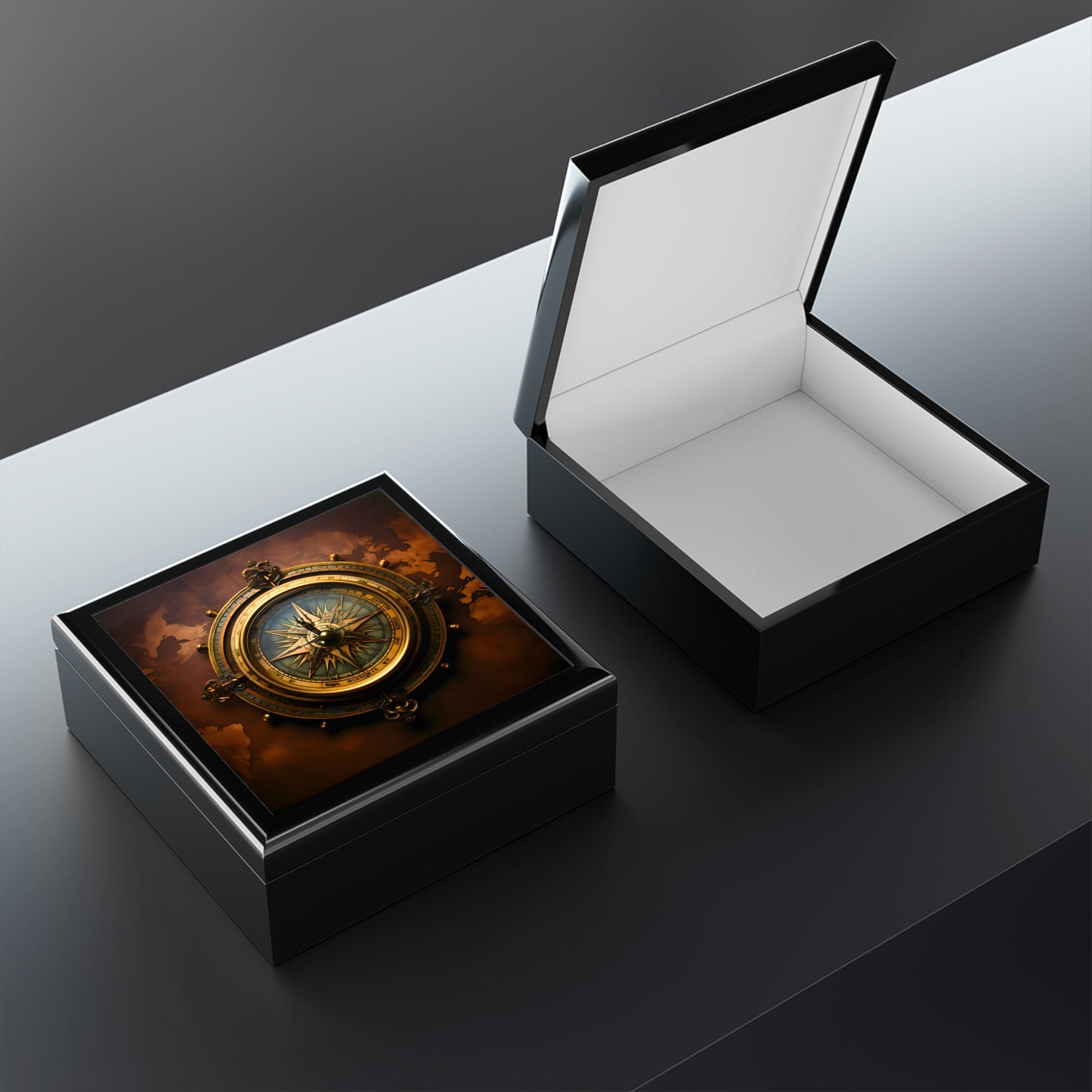 Pld World Ship's Compass Jewelry Keepsake Trinkets Box