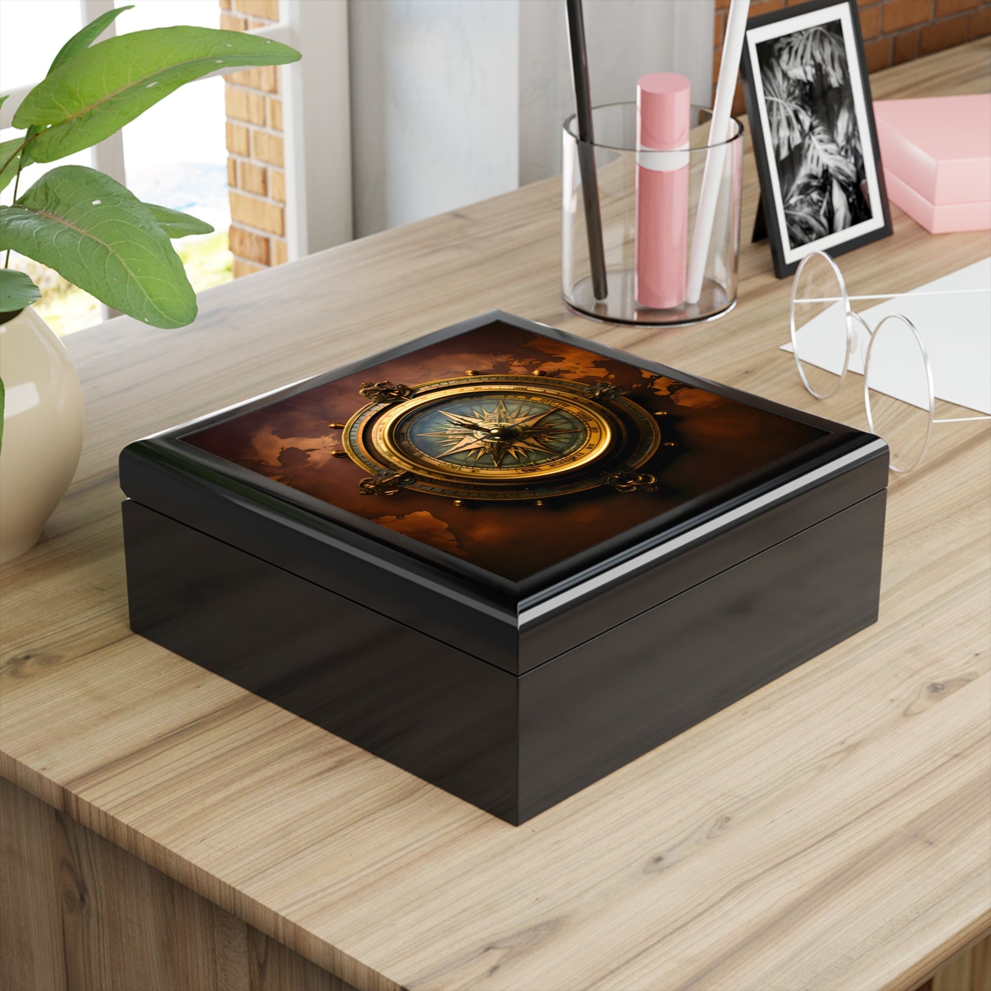 Pld World Ship's Compass Jewelry Keepsake Trinkets Box