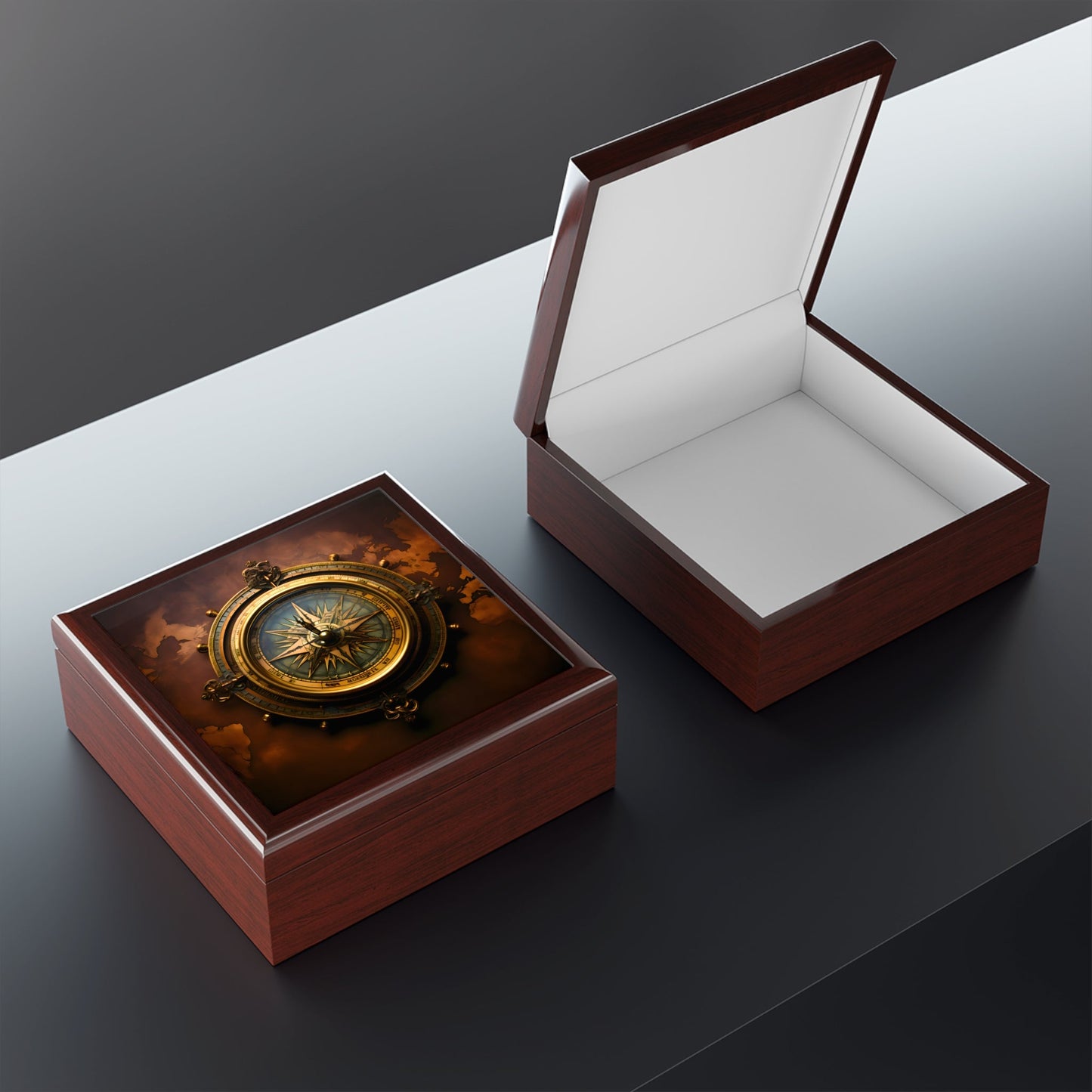 Pld World Ship's Compass Jewelry Keepsake Trinkets Box