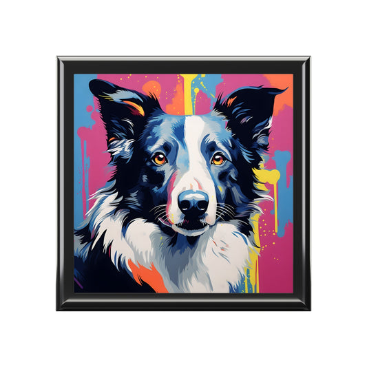 Pop Art Border Collie Art Print Gift and Jewelry Box