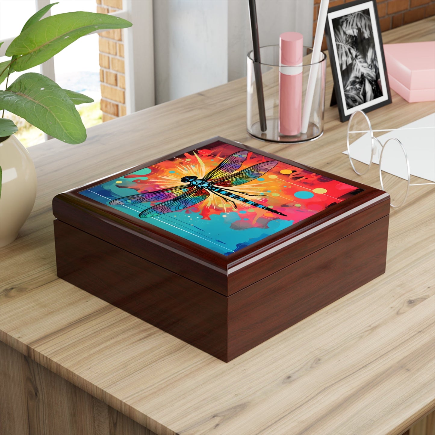Pop Art Style Dragonfly Artwork Print Gift and Jewelry Box