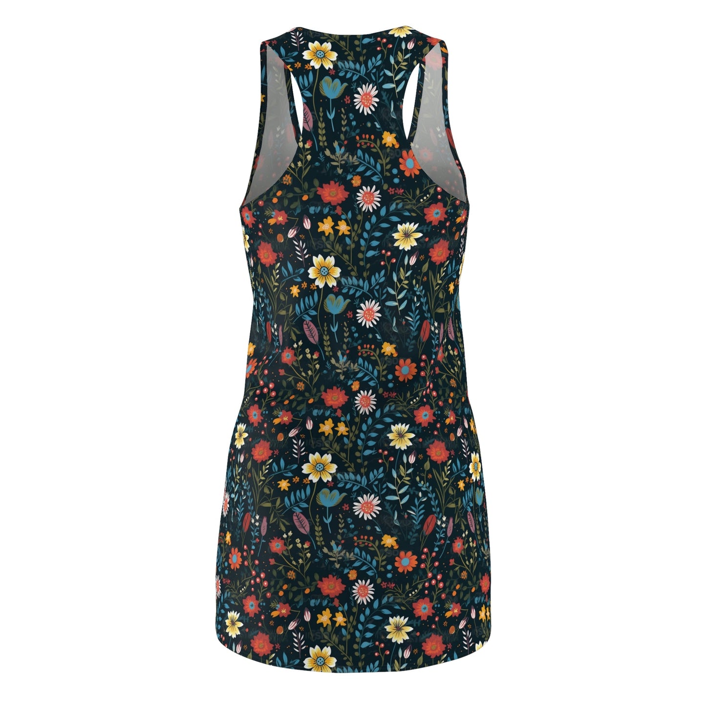 Pressed Wildflowers on Black Background Pattern Floral Women's Racerback Dress