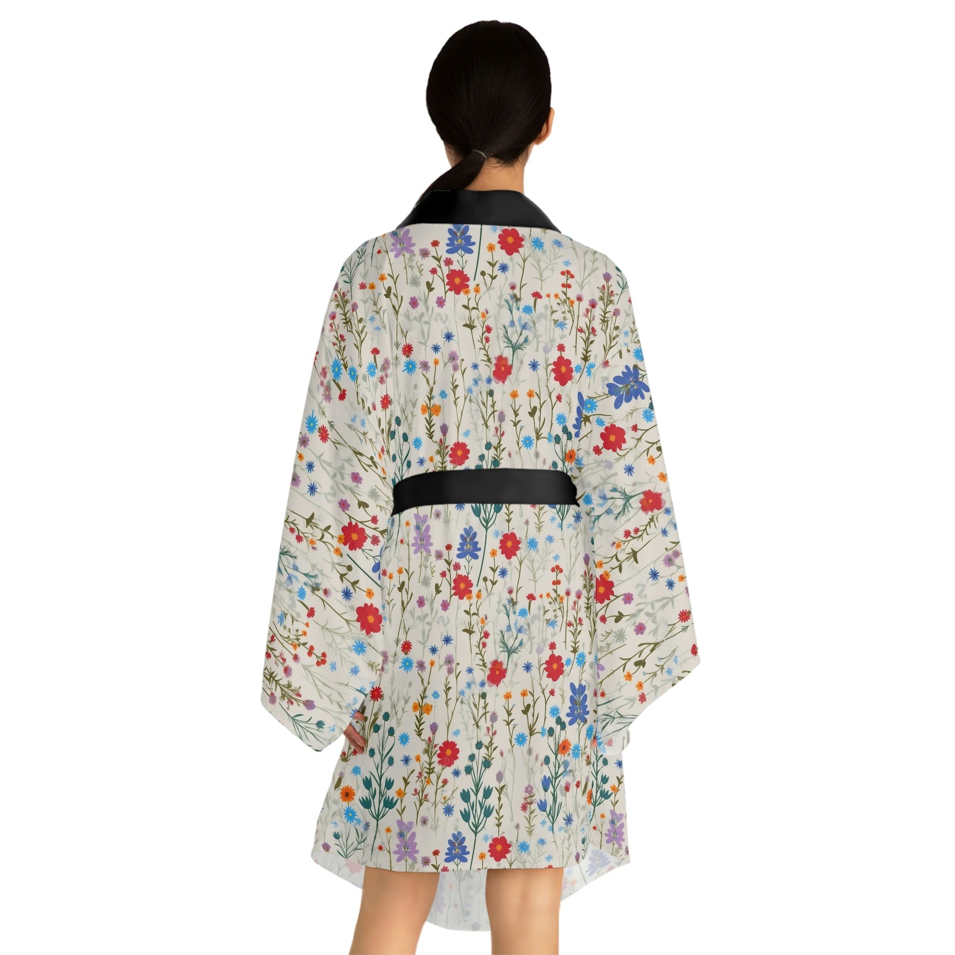 Pressed Wildflowers Pattern Long Sleeve Kimono Robe