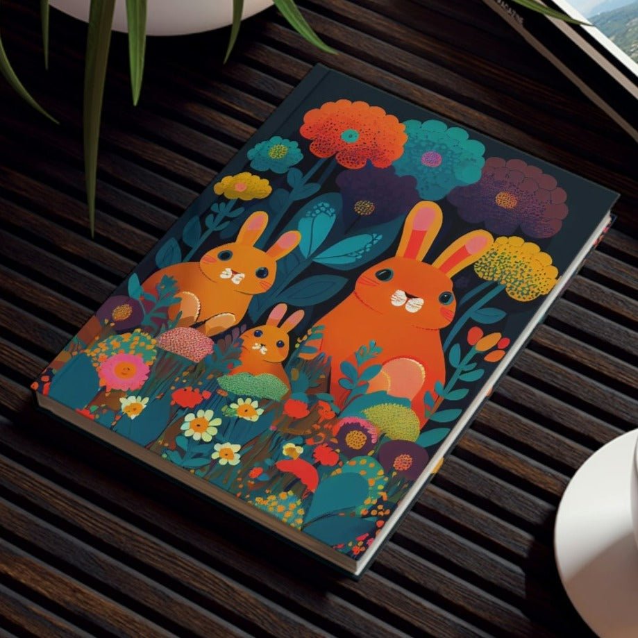 Rabbit Family in Garden Hard Backed Journal