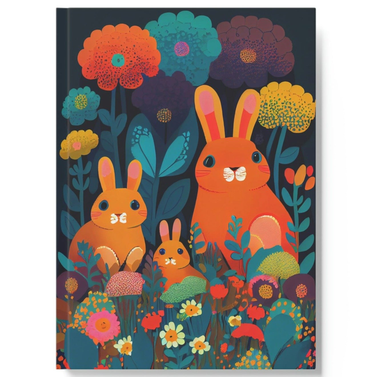 Rabbit Family in Garden Hard Backed Journal