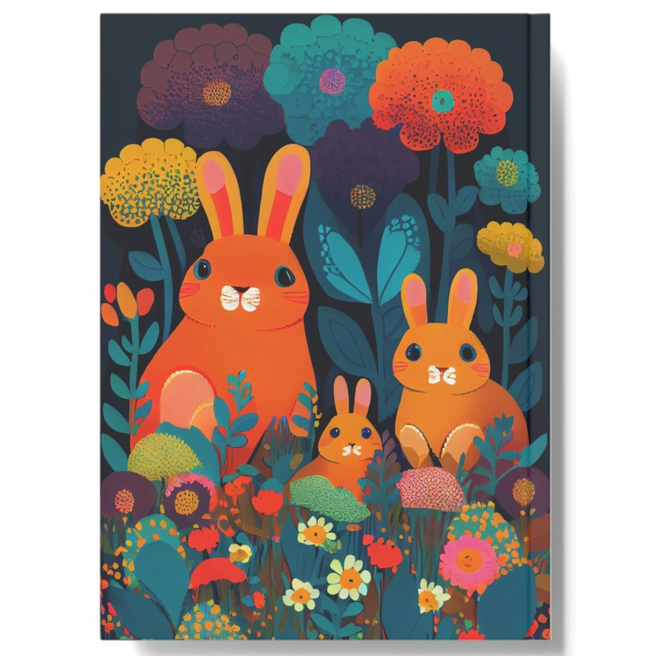 Rabbit Family in Garden Hard Backed Journal