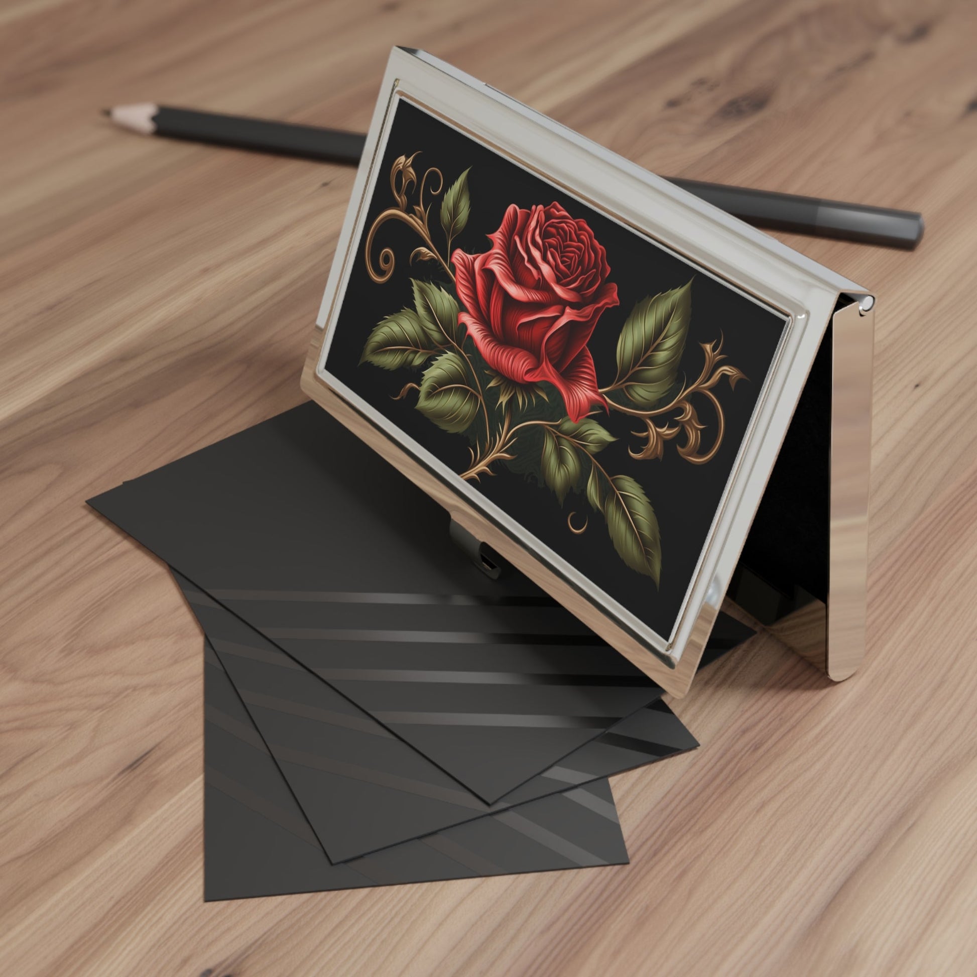 Red Rose Business Card Holder