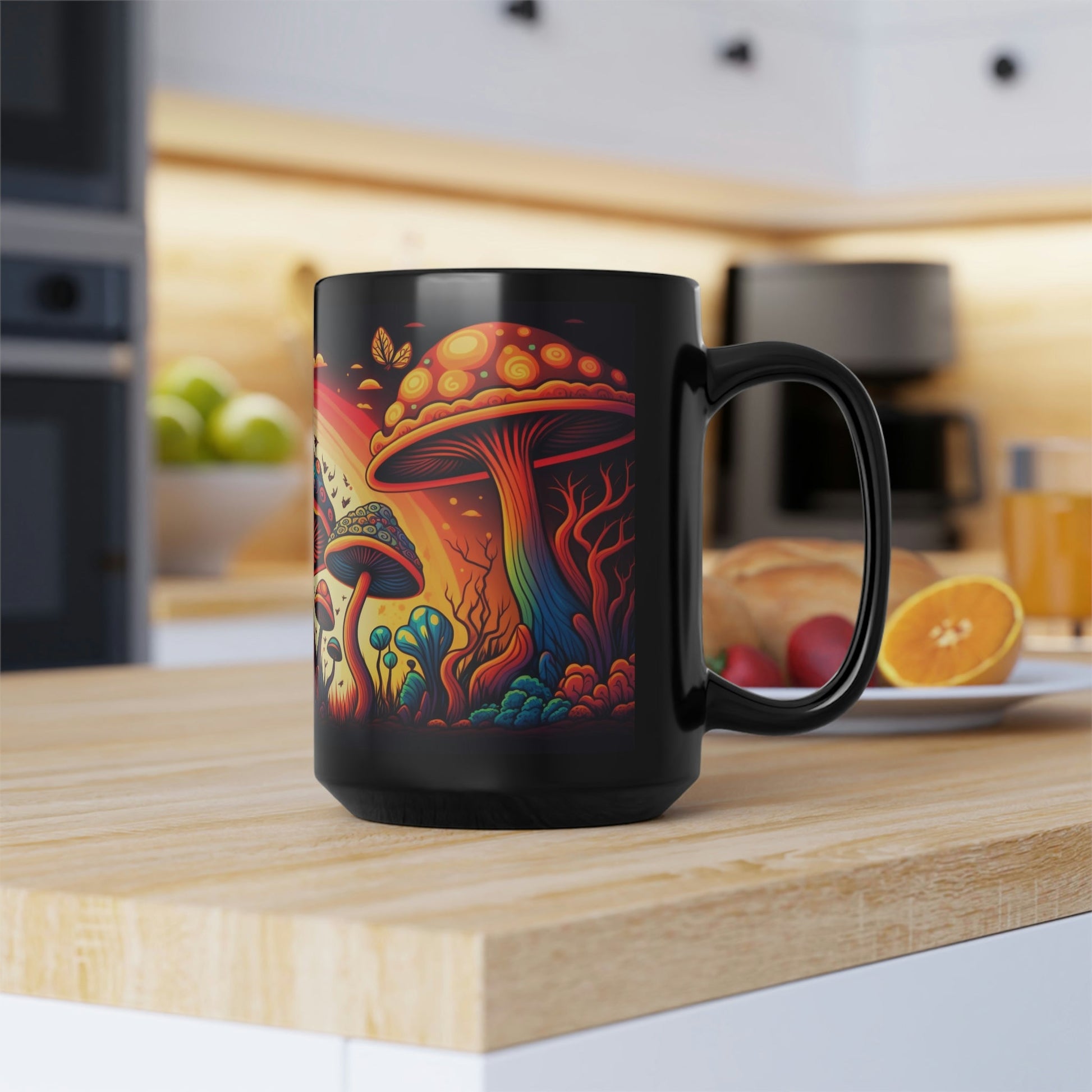 Retro Magic Mushroom 15 oz Coffee Mug perfect for the mushrooming fan or as a birthday gift for nature lovers