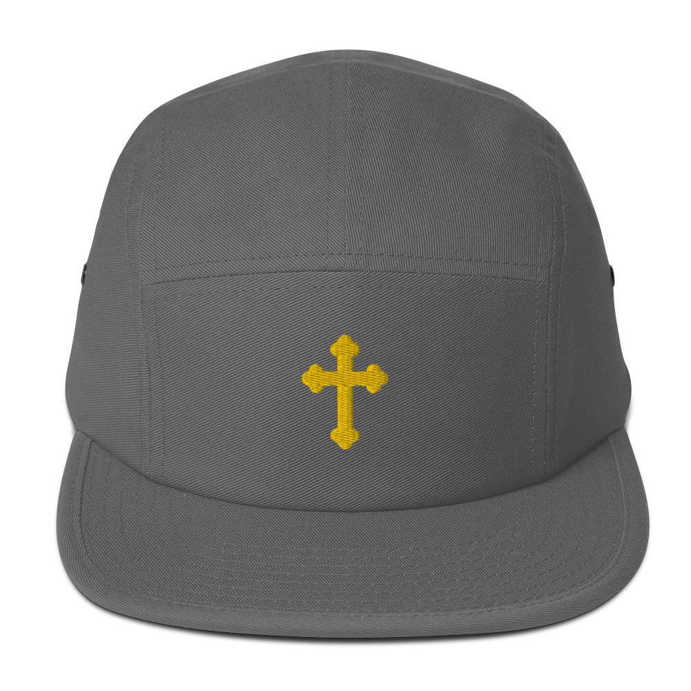 Roman Embroidered Cross on a Five Panel Yupoong Cap