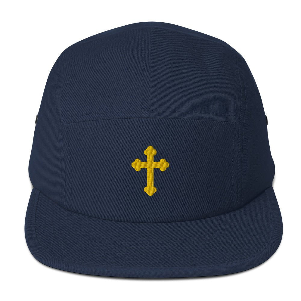 Roman Embroidered Cross on a Five Panel Yupoong Cap