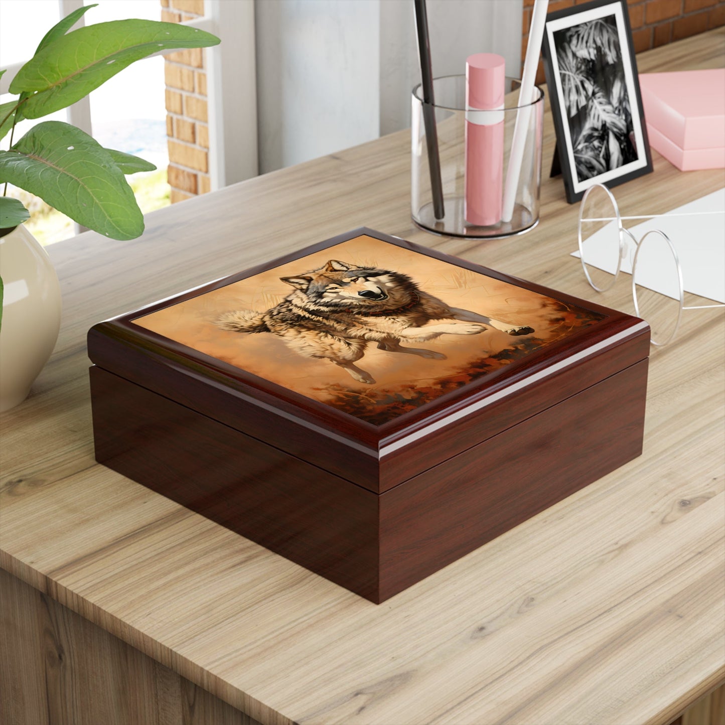 Running Wolf Jewelry Keepsake Trinkets Box