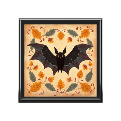 Rustic Folk Art Bat Design Wooden Keepsake Jewelry Box