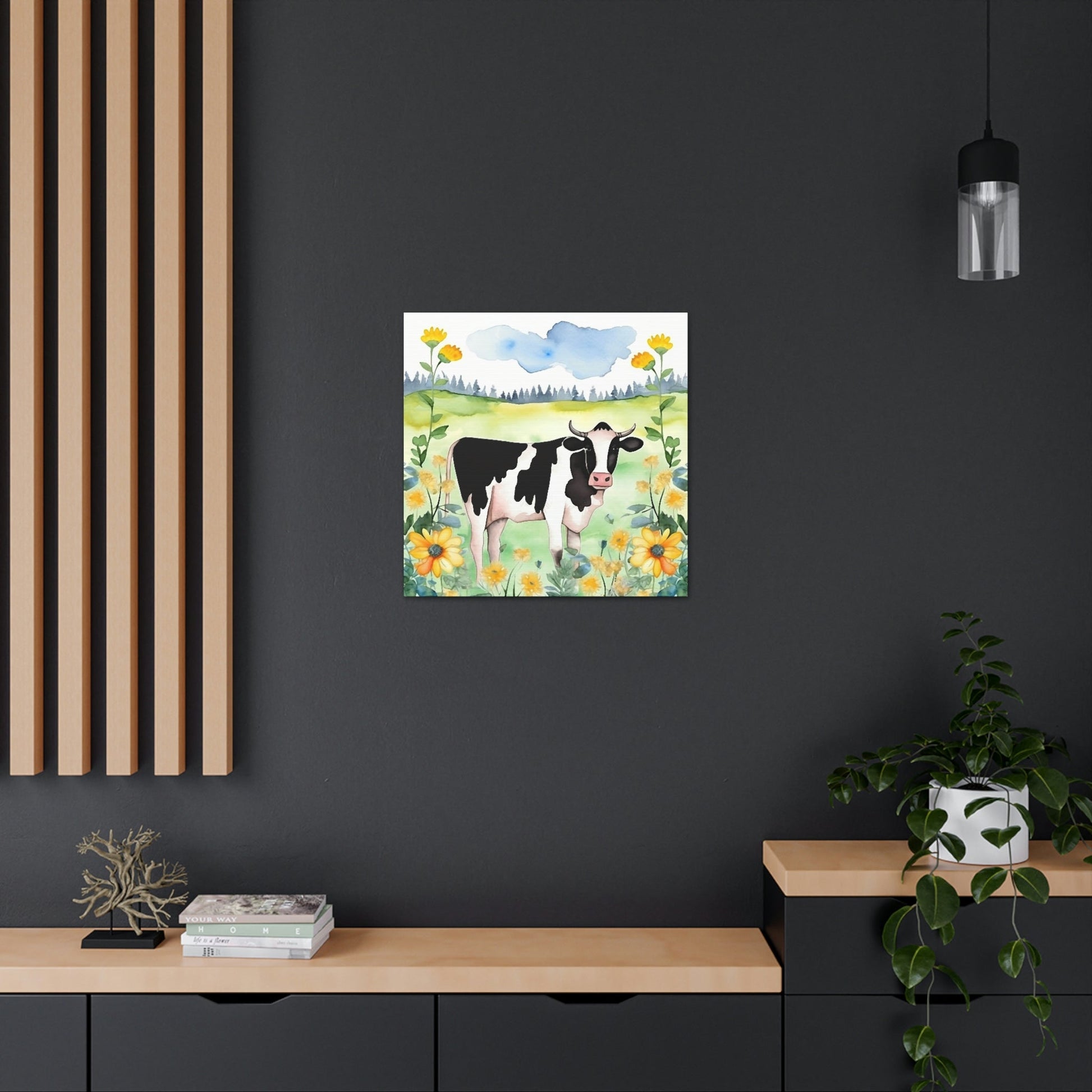 Rustic Folk Art Holstein Cow in Field Canvas Gallery Wraps - Perfect Gift for Your Country Farm Friends