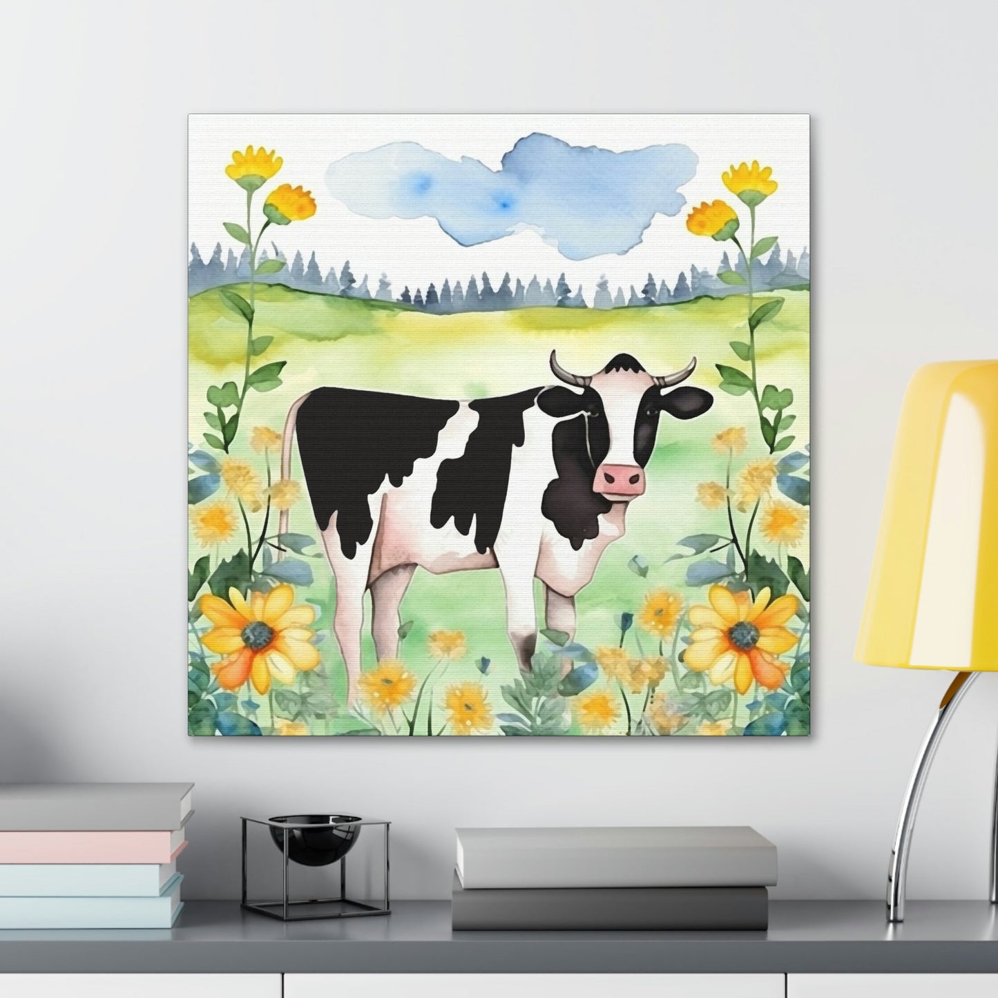 Rustic Folk Art Holstein Cow in Field Canvas Gallery Wraps - Perfect Gift for Your Country Farm Friends