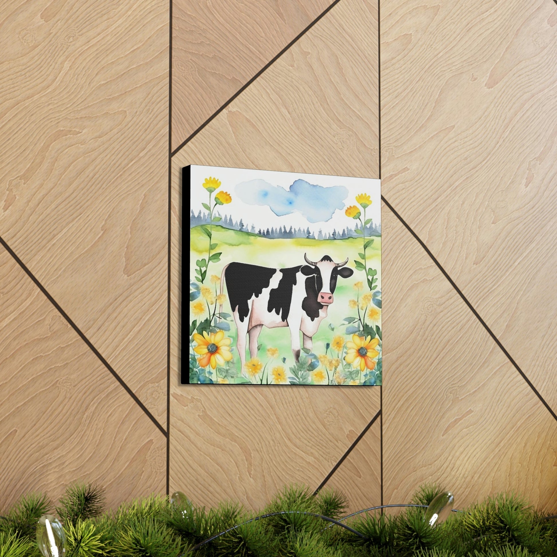 Rustic Folk Art Holstein Cow in Field Canvas Gallery Wraps - Perfect Gift for Your Country Farm Friends