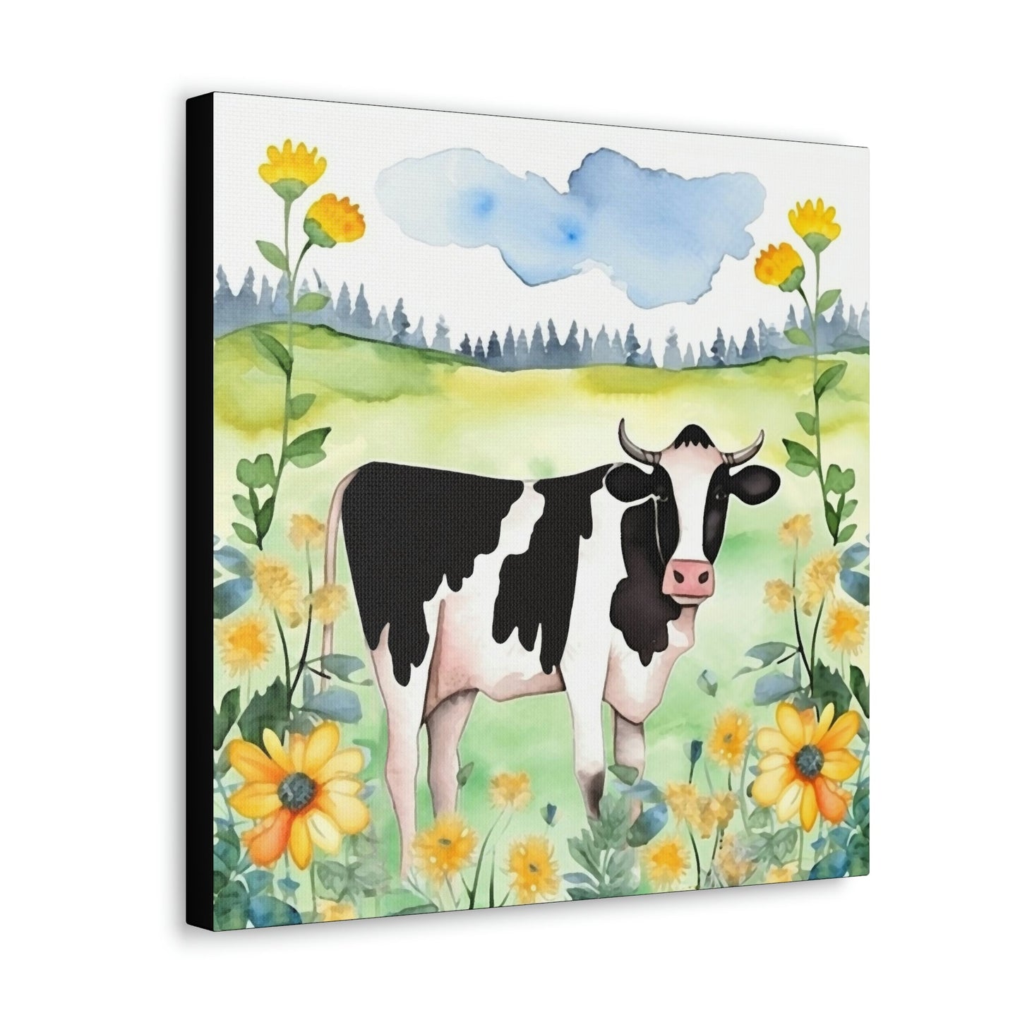 Rustic Folk Art Holstein Cow in Field Canvas Gallery Wraps - Perfect Gift for Your Country Farm Friends