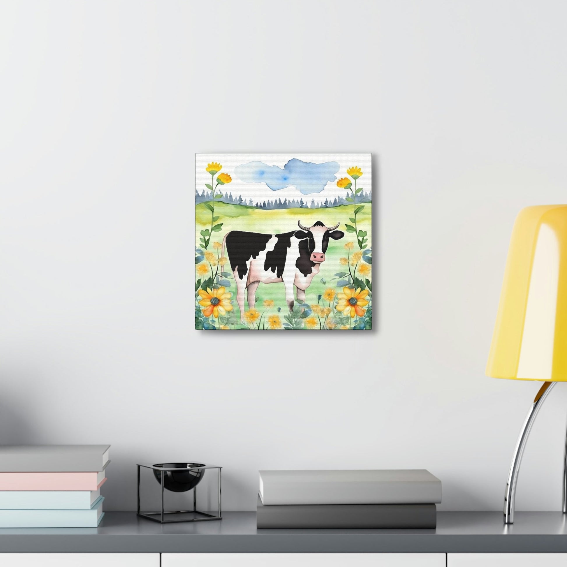 Rustic Folk Art Holstein Cow in Field Canvas Gallery Wraps - Perfect Gift for Your Country Farm Friends