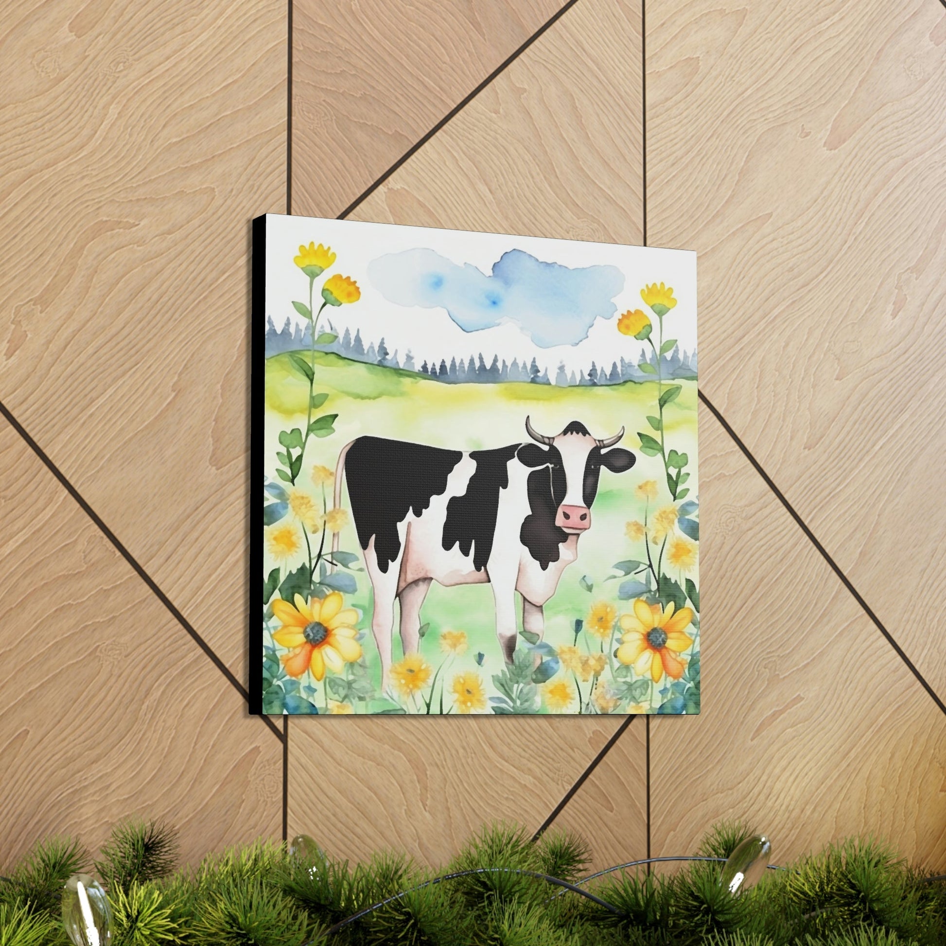 Rustic Folk Art Holstein Cow in Field Canvas Gallery Wraps - Perfect Gift for Your Country Farm Friends