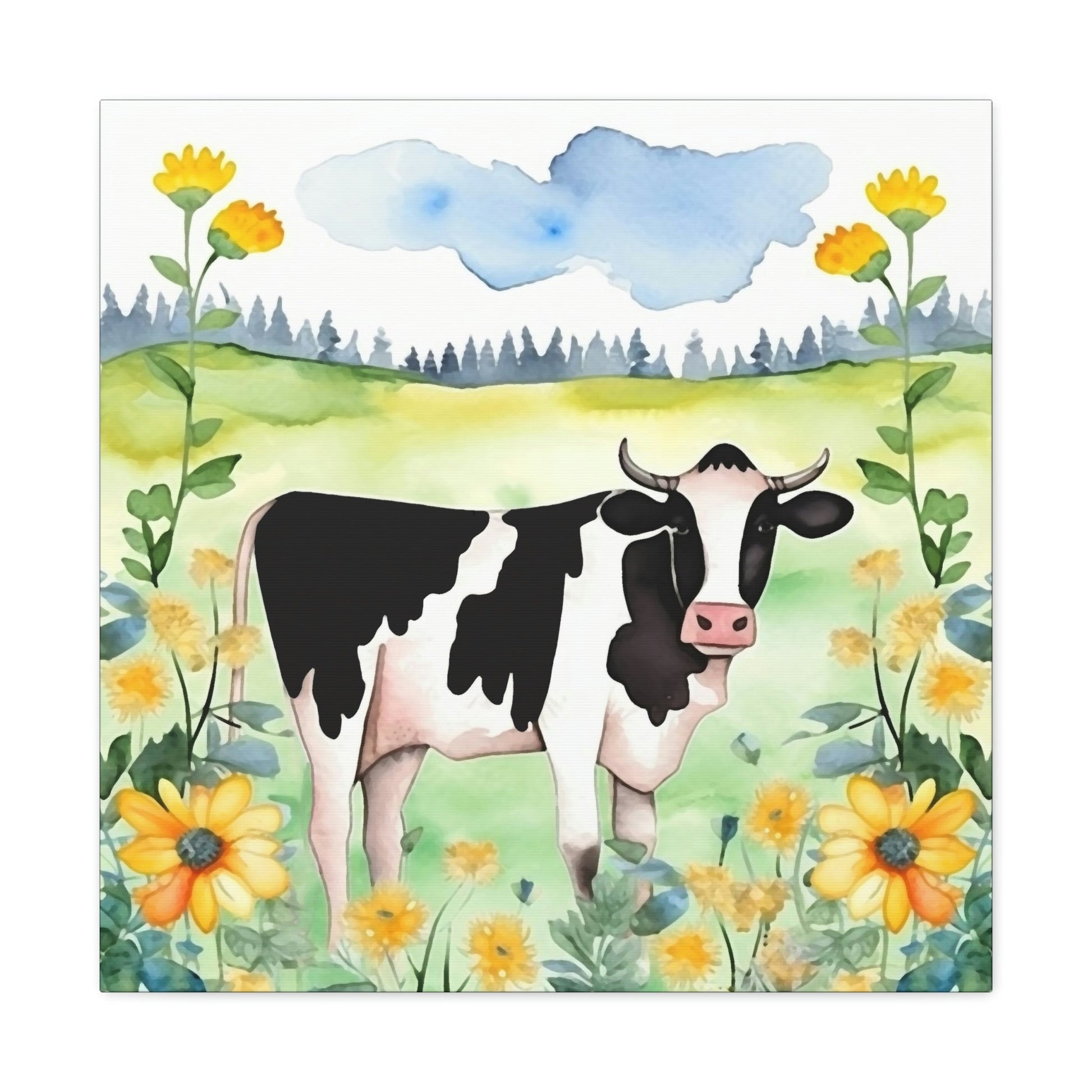 Rustic Folk Art Holstein Cow in Field Canvas Gallery Wraps - Perfect Gift for Your Country Farm Friends