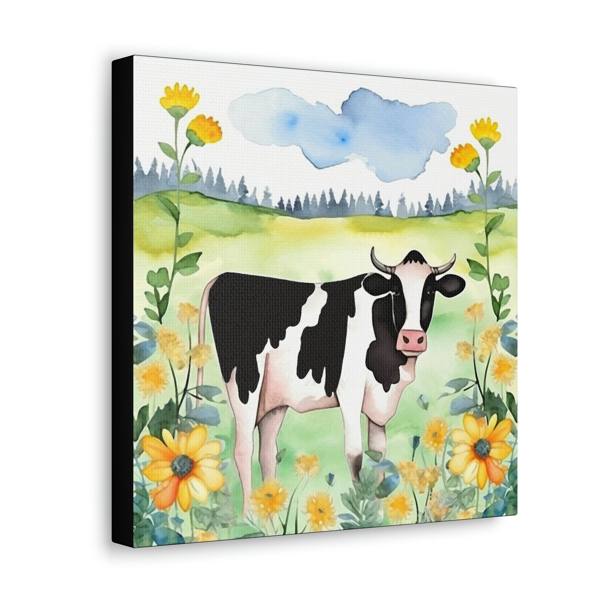 Rustic Folk Art Holstein Cow in Field Canvas Gallery Wraps - Perfect Gift for Your Country Farm Friends