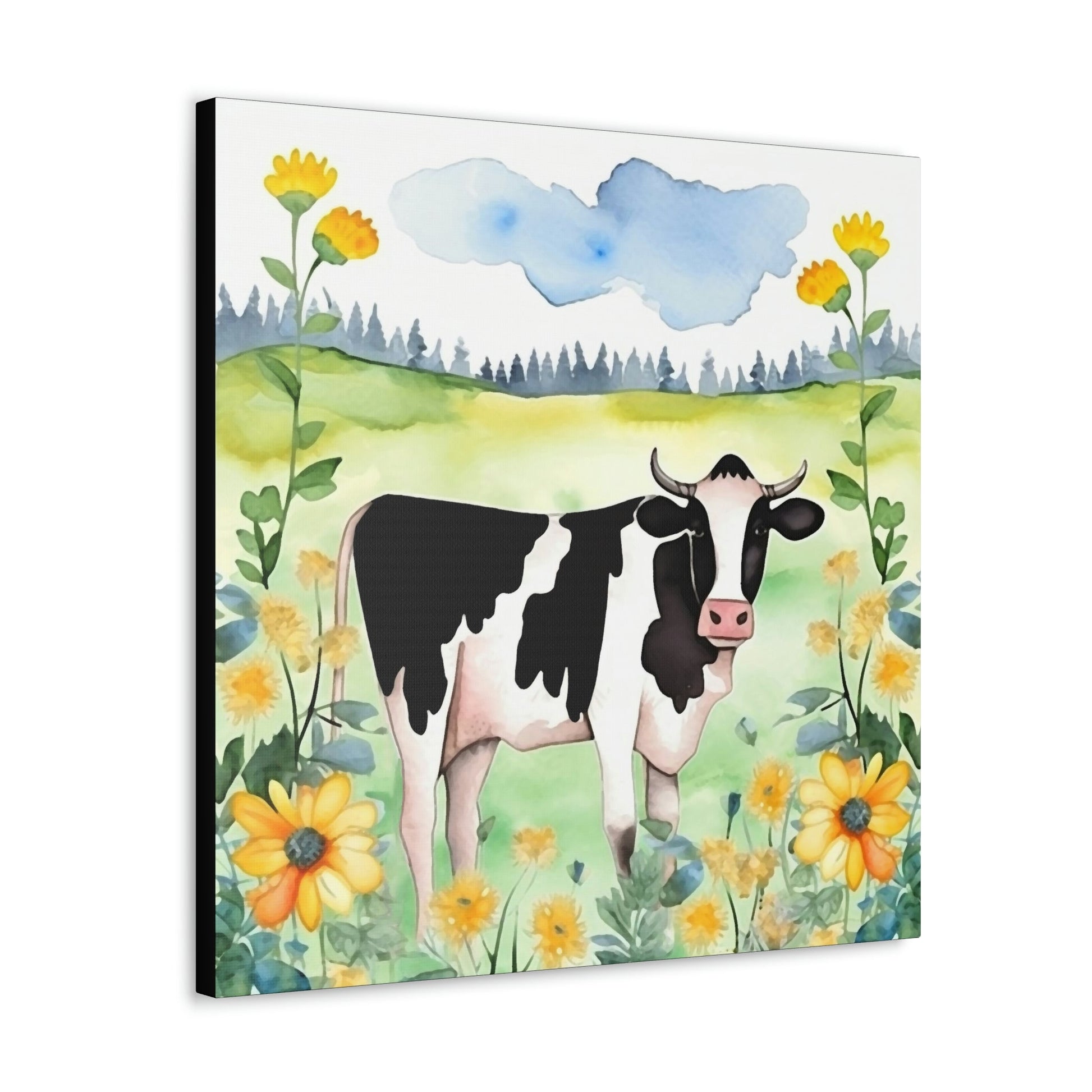 Rustic Folk Art Holstein Cow in Field Canvas Gallery Wraps - Perfect Gift for Your Country Farm Friends