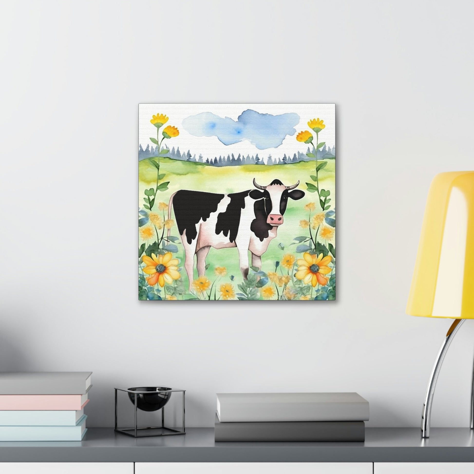 Rustic Folk Art Holstein Cow in Field Canvas Gallery Wraps - Perfect Gift for Your Country Farm Friends