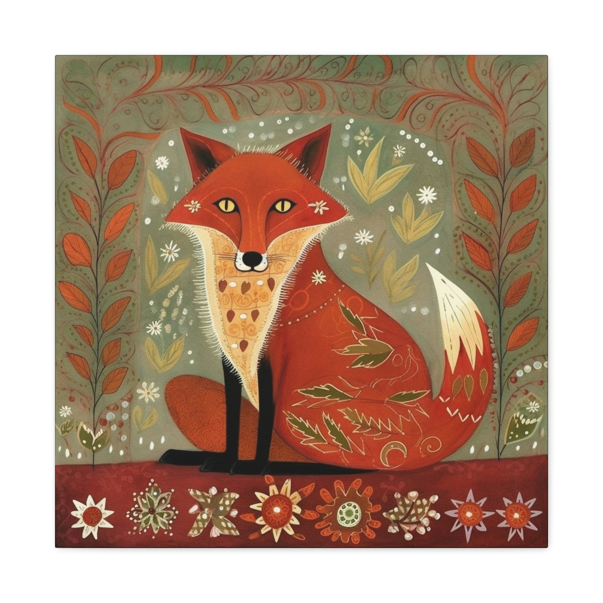 Rustic Folk Art Red Fox Design Canvas Gallery Wraps - Perfect Gift for Your Country Farm Friends