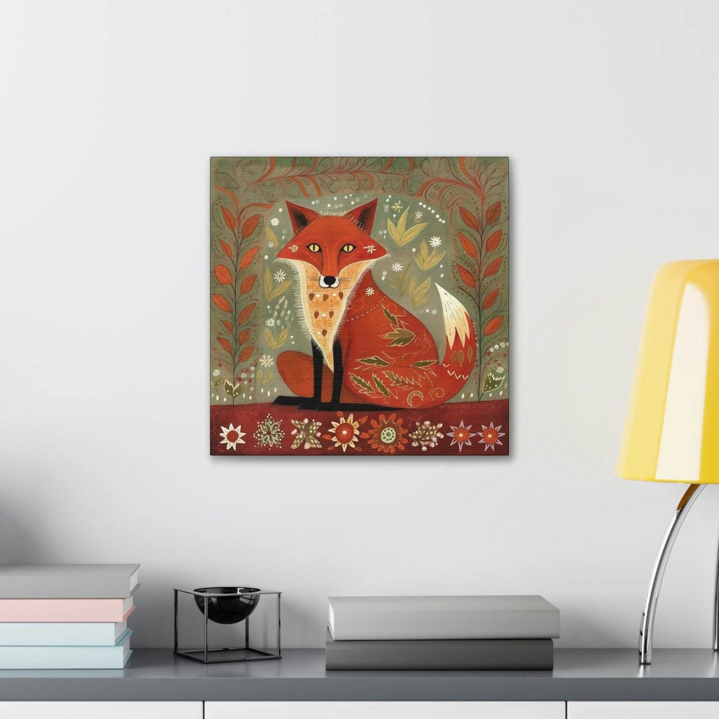 Rustic Folk Art Red Fox Design Canvas Gallery Wraps - Perfect Gift for Your Country Farm Friends