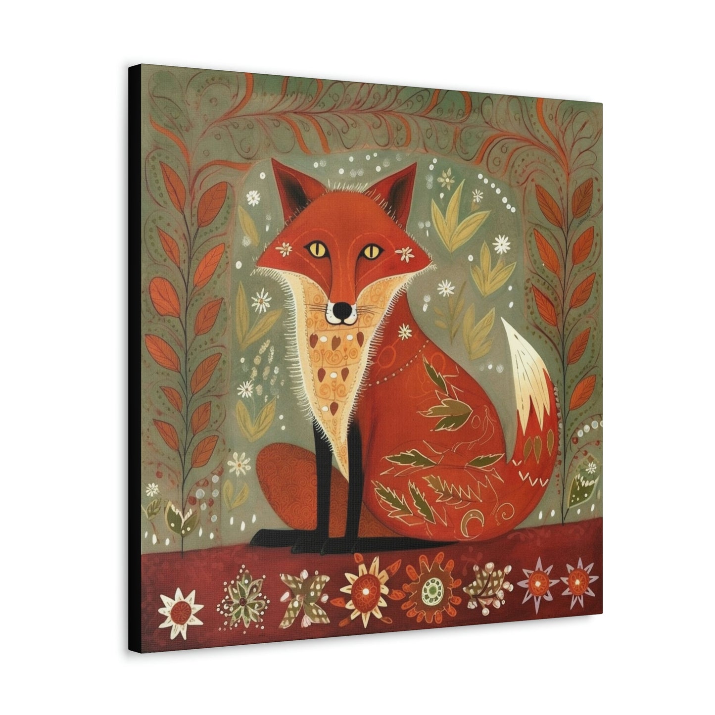 Rustic Folk Art Red Fox Design Canvas Gallery Wraps - Perfect Gift for Your Country Farm Friends