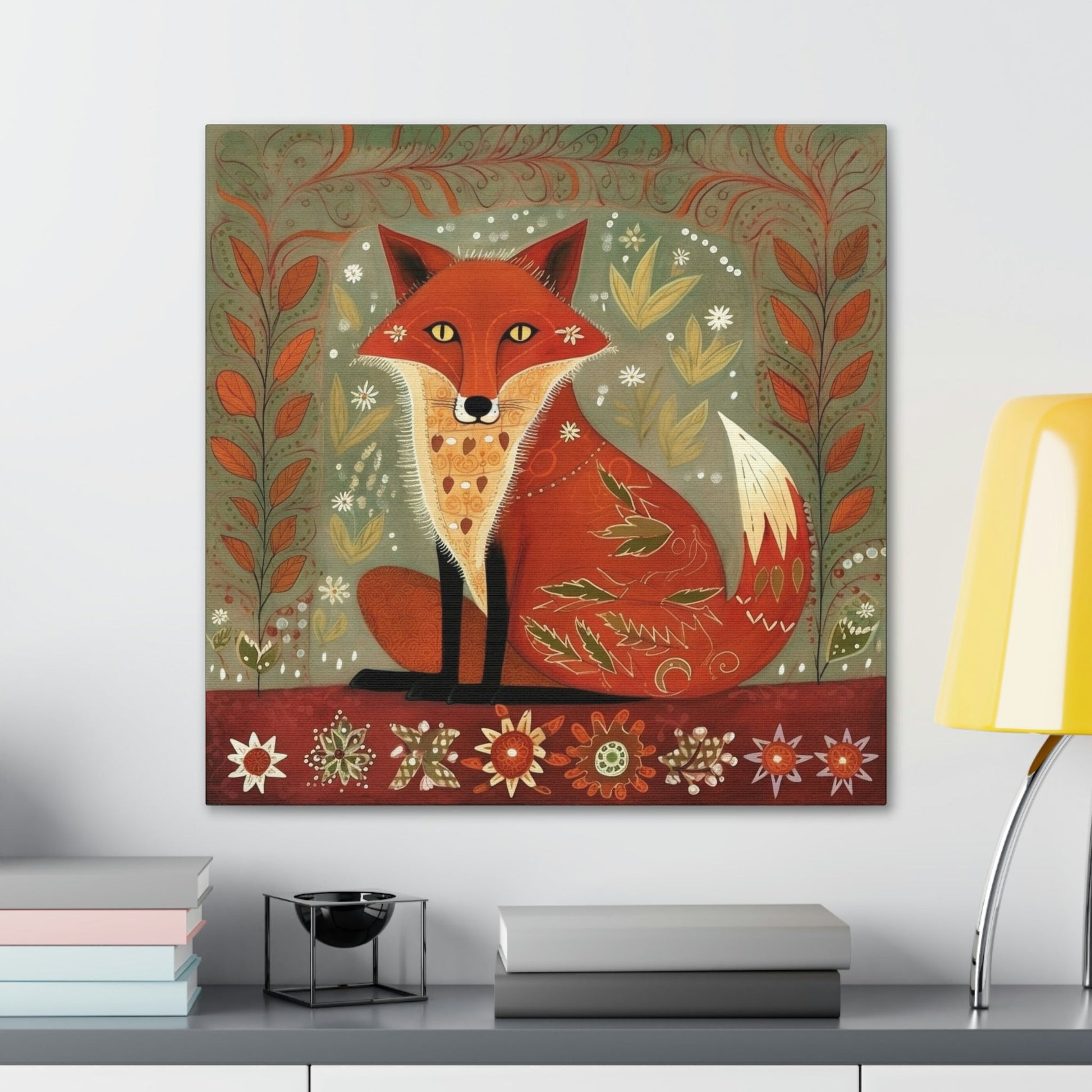 Rustic Folk Art Red Fox Design Canvas Gallery Wraps - Perfect Gift for Your Country Farm Friends