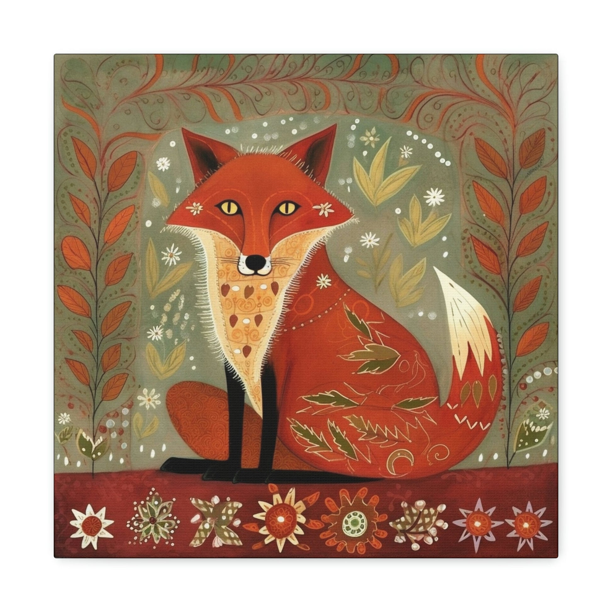 Rustic Folk Art Red Fox Design Canvas Gallery Wraps - Perfect Gift for Your Country Farm Friends