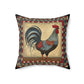 Rustic Folk Art Rooster with Border Design Square Pillow - Cottagecore Country Farm Style Gift for Yourself or Loved Ones