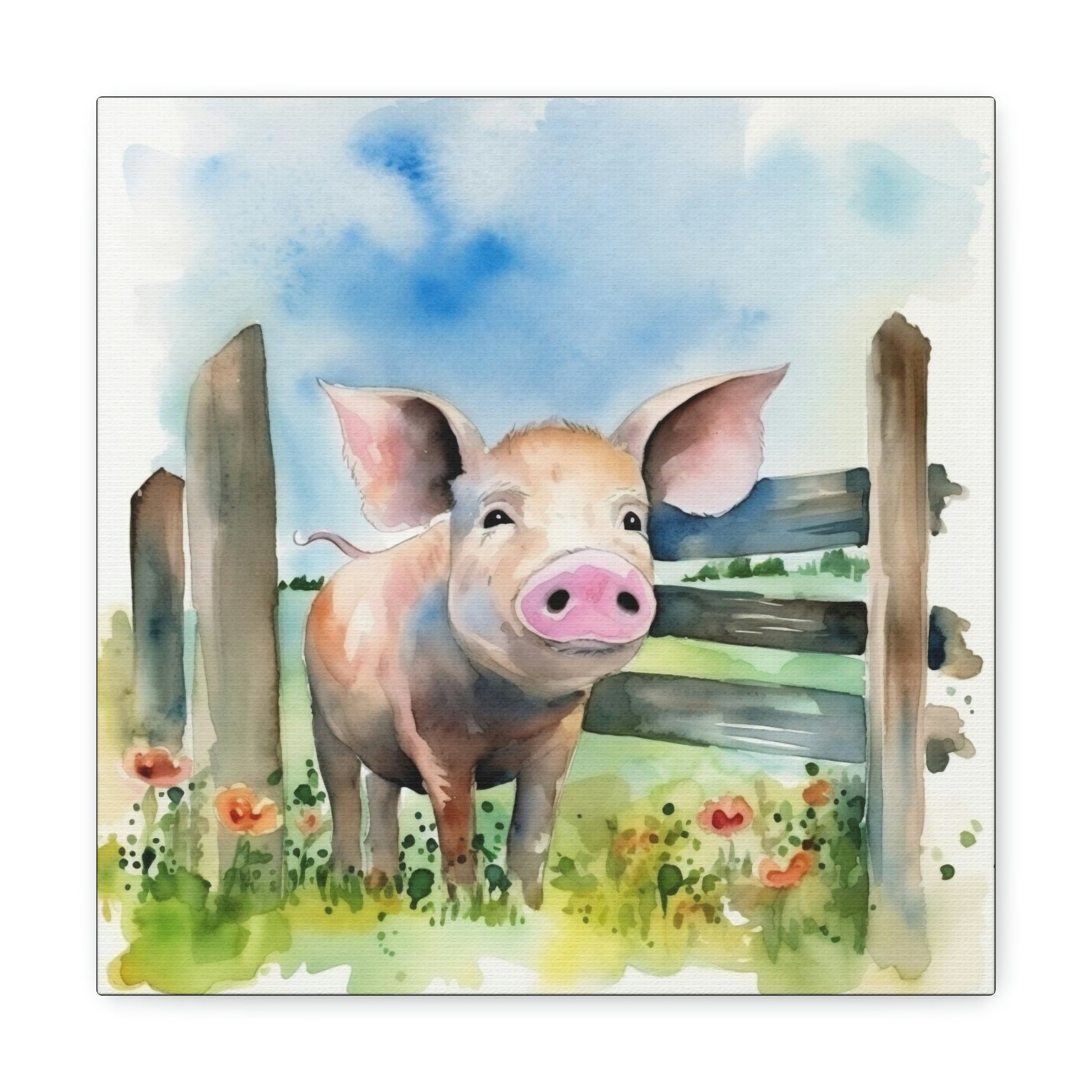Rustic Folk Art Watercolor Pig Canvas Gallery Wraps - Perfect Gift for Your Country Farm Friends