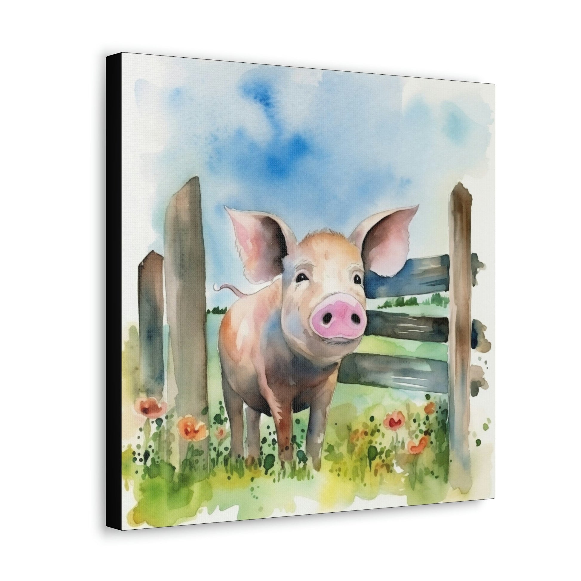 Rustic Folk Art Watercolor Pig Canvas Gallery Wraps - Perfect Gift for Your Country Farm Friends