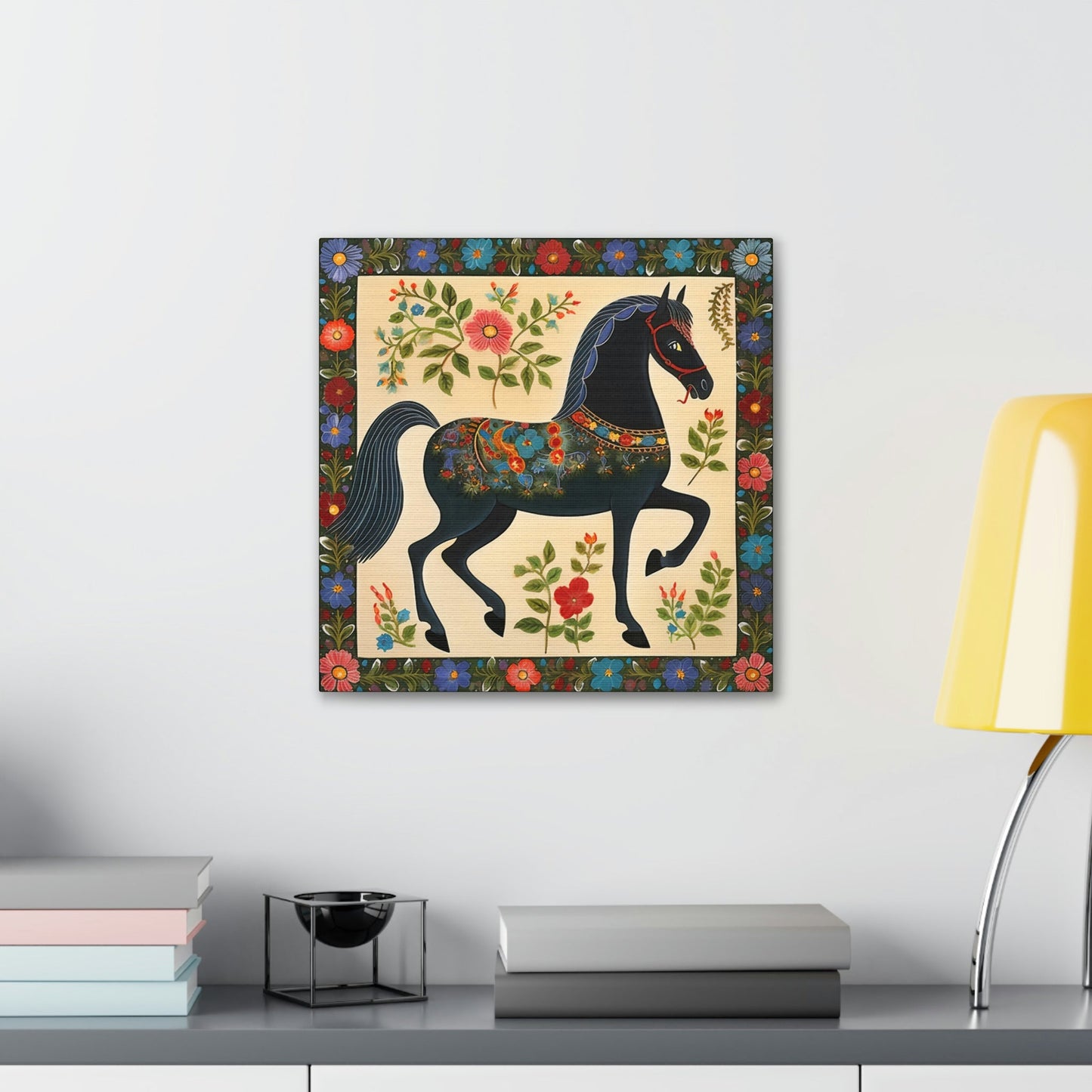 Rustic Folk Black Horse Canvas Gallery Wraps - Perfect Gift for Your Country Farm Friends