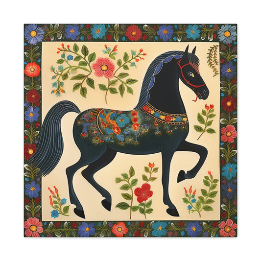 Rustic Folk Black Horse Canvas Gallery Wraps - Perfect Gift for Your Country Farm Friends