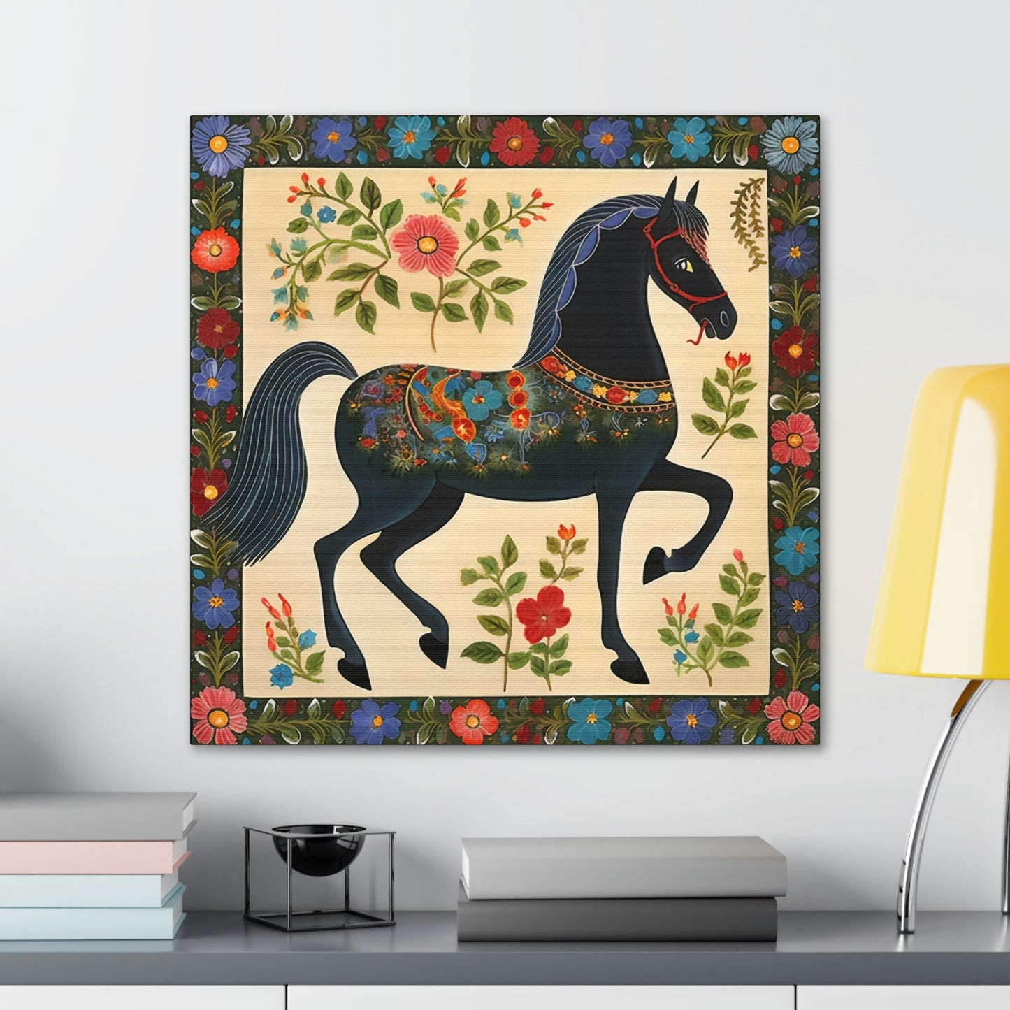 Rustic Folk Black Horse Canvas Gallery Wraps - Perfect Gift for Your Country Farm Friends