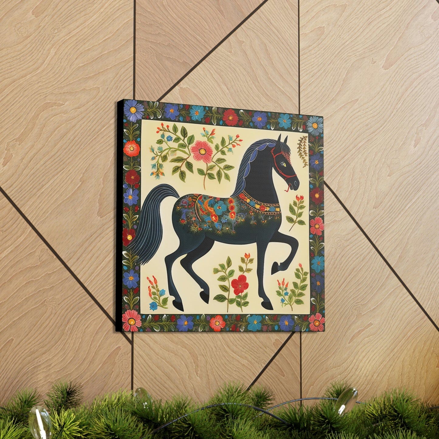 Rustic Folk Black Horse Canvas Gallery Wraps - Perfect Gift for Your Country Farm Friends