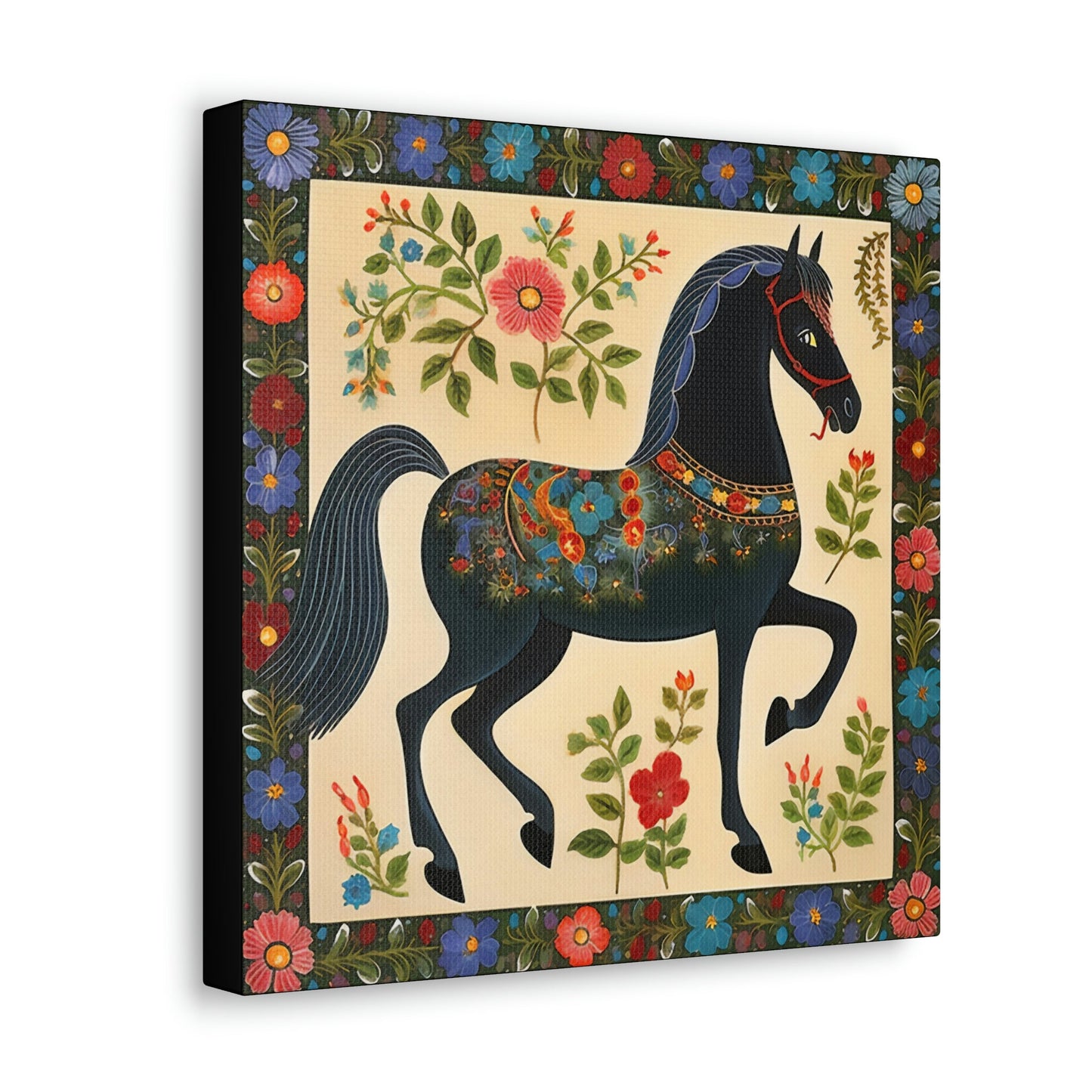 Rustic Folk Black Horse Canvas Gallery Wraps - Perfect Gift for Your Country Farm Friends