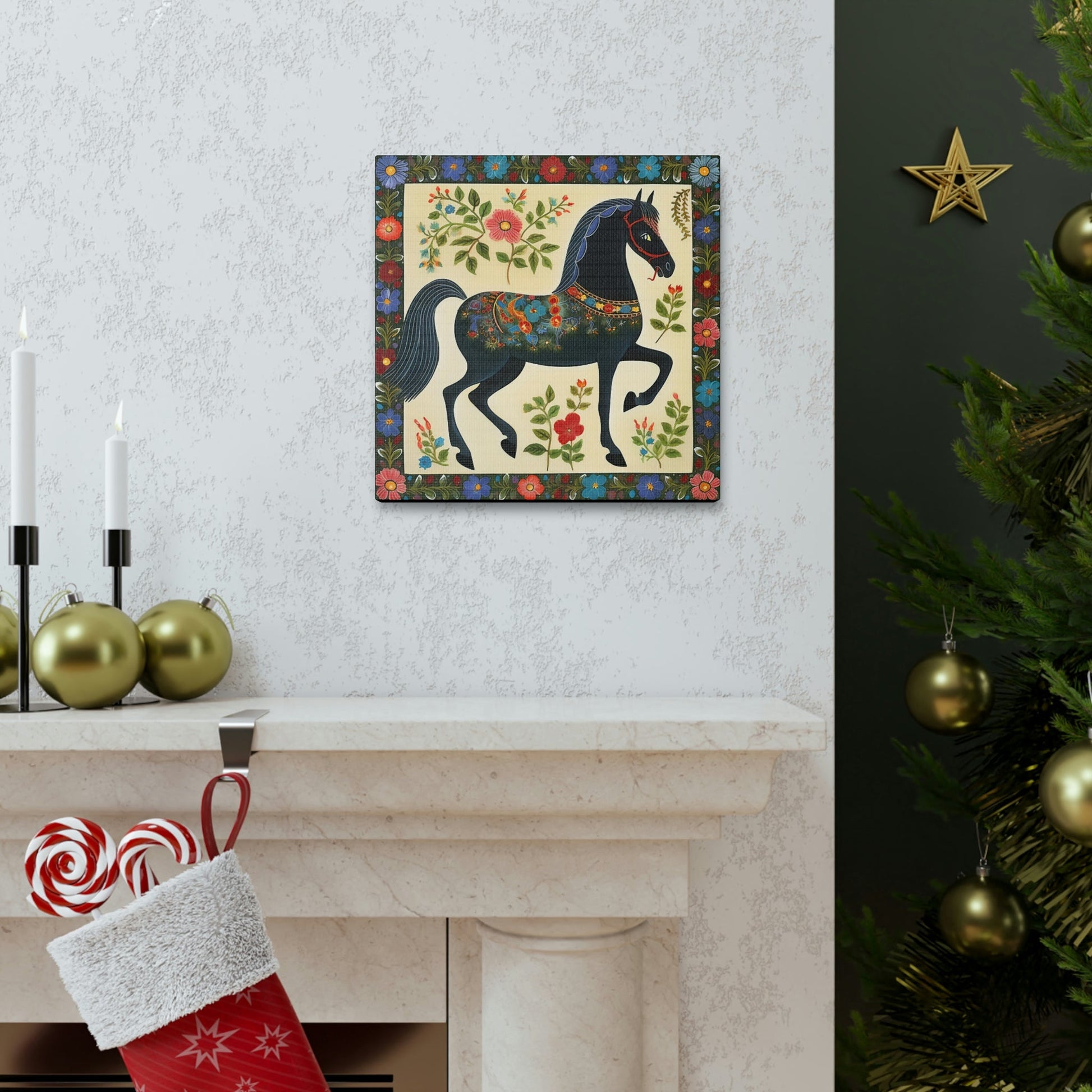 Rustic Folk Black Horse Canvas Gallery Wraps - Perfect Gift for Your Country Farm Friends