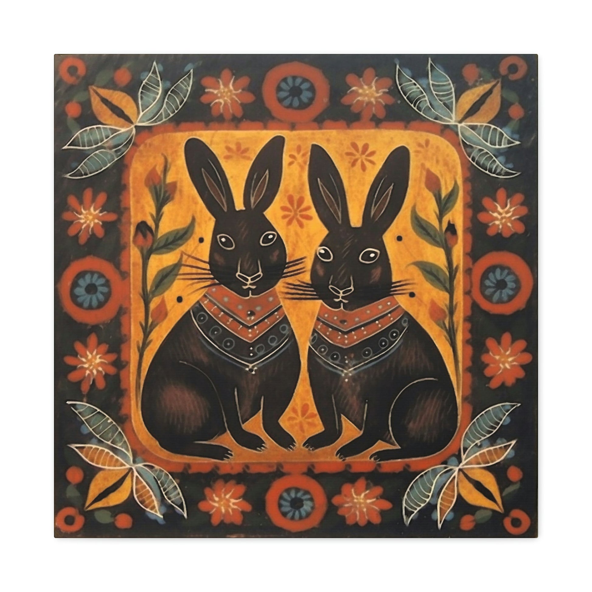 Rustic Folk Bunny Couple Canvas Gallery Wraps - Perfect Gift for Your Country Farm Friends