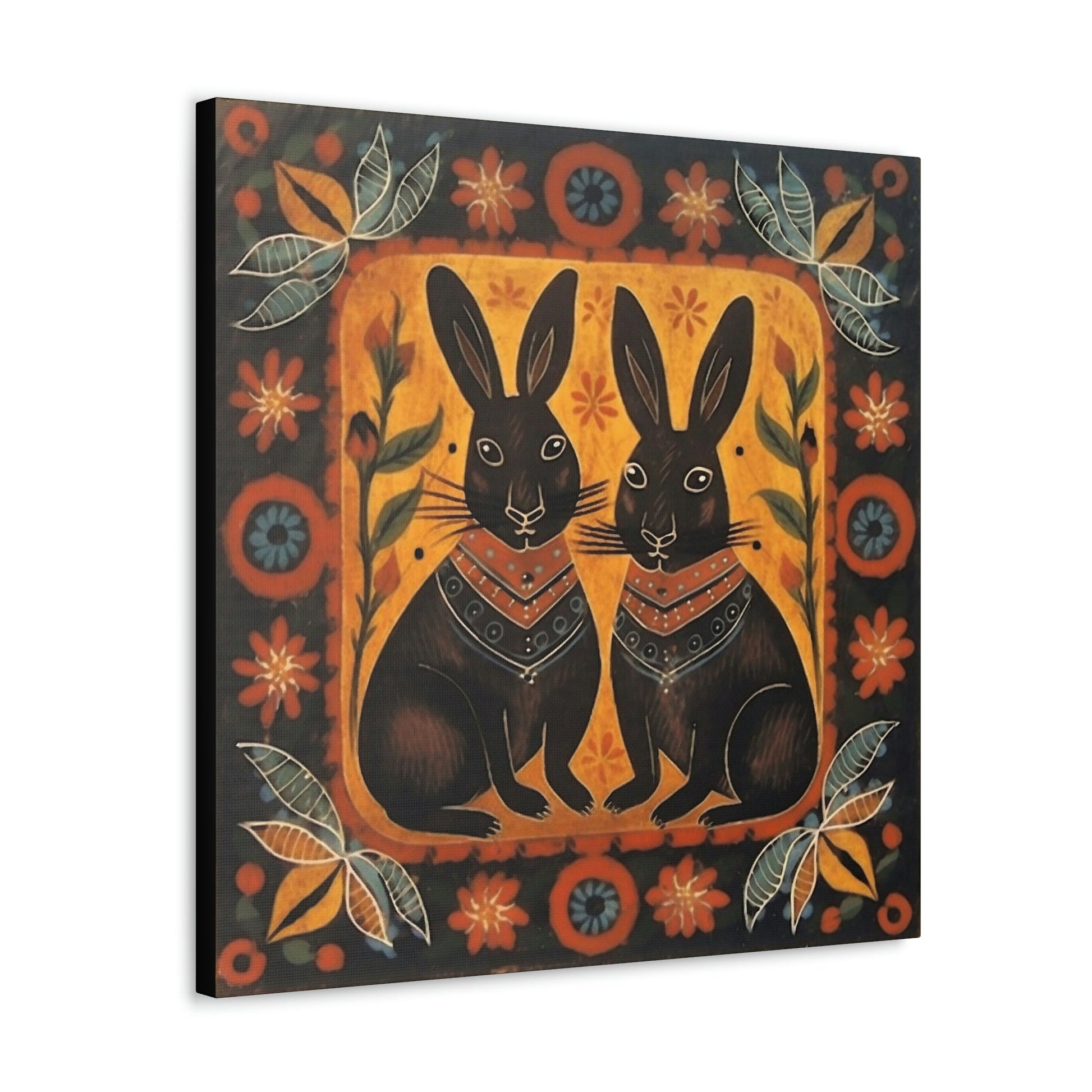 Rustic Folk Bunny Couple Canvas Gallery Wraps - Perfect Gift for Your Country Farm Friends